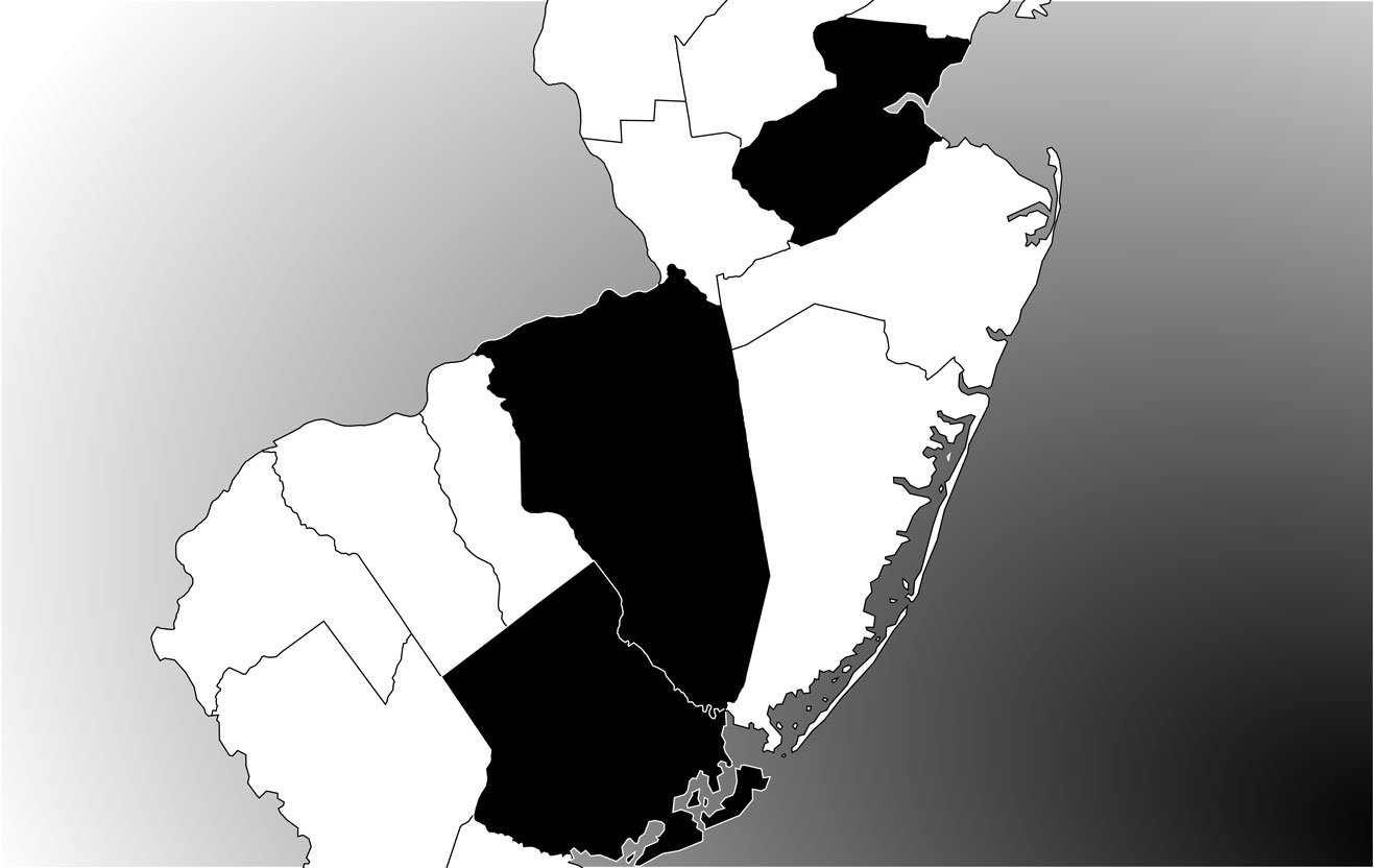 Map of Middlesex, Atlantic & Burlington Counties in New Jersey